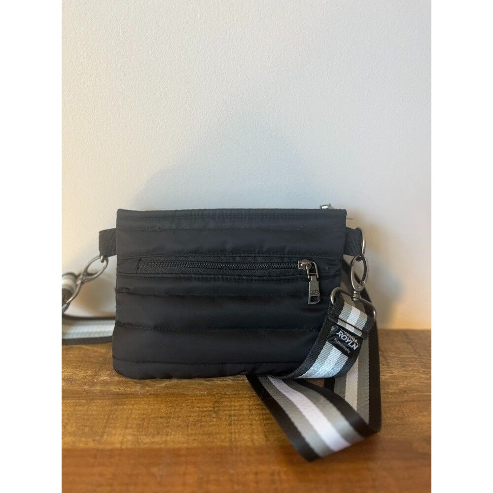 Think Rolyn Quilted Puffer Bum Crossbody Black Bag Travel Purse W Shoulder Strap